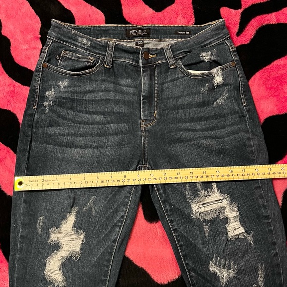 Judy Blue Womens Jeans 11 30 Stretch Chewed Hem Festival Boho Distressed Skinny - Picture 16 of 16